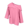 thumbnail image 3 of Womens Spring Summer Shirts Casual Solid Color Long Sleeve Cotton And Linen Top Draped Neck 3/4 Sleeve Comfortable Casual Linen Pocket Shirts Shirts for Women, 3 of 4