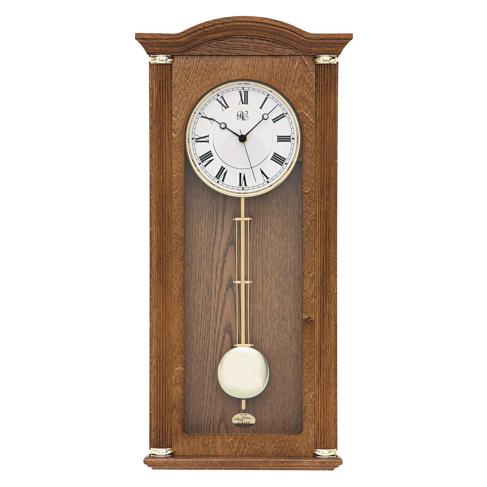 River City Clocks Oak Chiming Wall Clock with Brass Accents