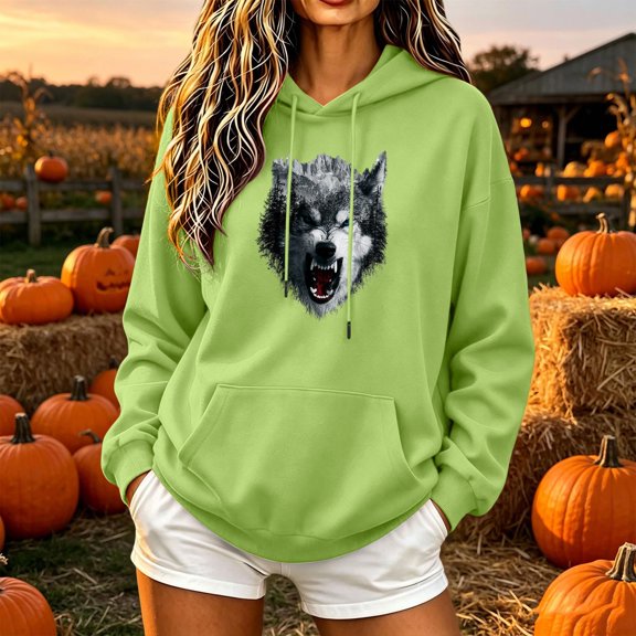 LEKWK Womens Hoodies Funny Animal Graphic Long Sleeve Cute Athletic Tops Long Sleeve Drawstring Cozy Fall Sweatshirt with Pocket