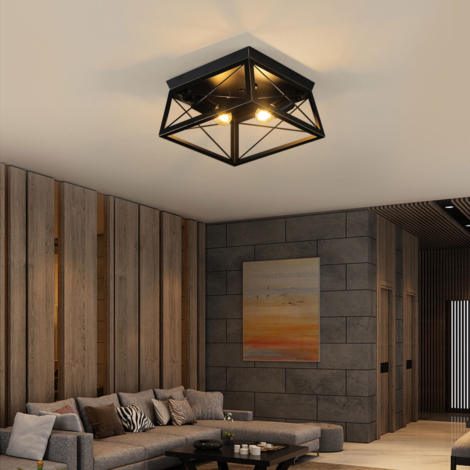 Industrial Ceiling Lighting Fixtures Metal Black Farmhouse Flush Mount Vintage Ceiling Lamp Classic Retro Close to Ceiling Lights 2-Light for Hallway Kitchen Island Dining Room Home Decor