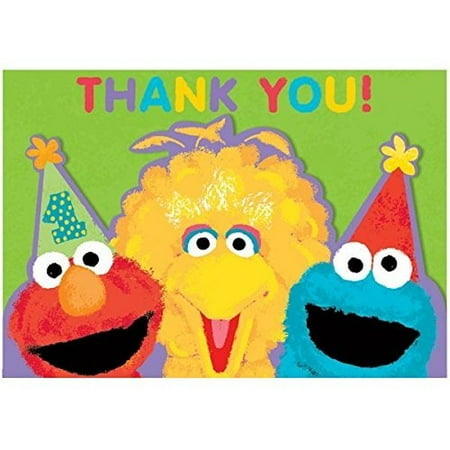 Amscan Sesame Street 1st Birthday Thank You Cards party supplies, Green