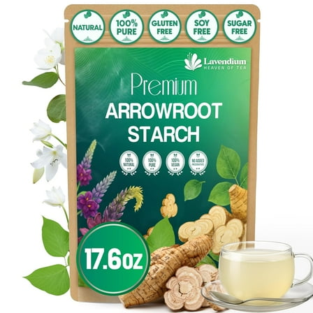 Lavendium, Premium Arrowroot Starch Powder – 17.6 oz Resealable Bag, Gluten-Free, Non-GMO, Premium Plant-Based Thickener for Cooking, Baking & Frying. No Sugar. No Caffeine. Vegan
