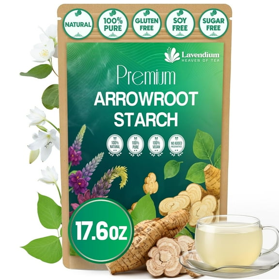 Lavendium, Premium Arrowroot Starch Powder – 17.6 oz Resealable Bag, Gluten-Free, Non-GMO, Premium Plant-Based Thickener for Cooking, Baking & Frying. No Sugar. No Caffeine. Vegan