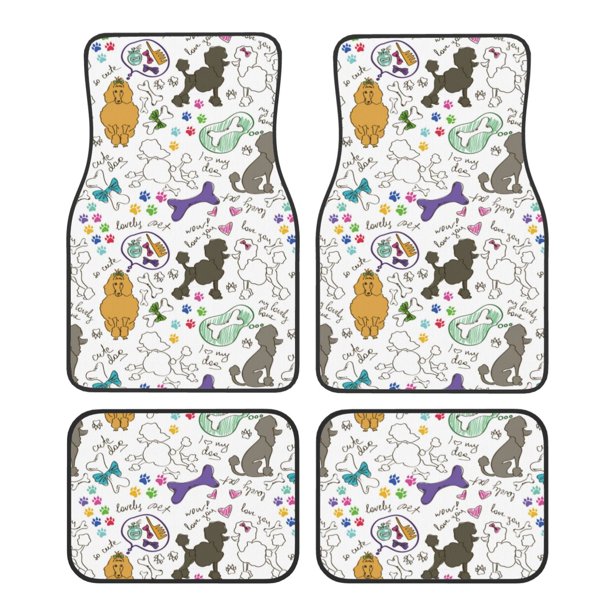 Fotbe Colorful Poodle Dog Juego de 4 Tapetes para Auto con Estampado – Alfombrillas de Goma Reforzada, Diseño Antideslizante, Protección para Todo el Año – Vehículos, Autos, Camionetas y SUVs