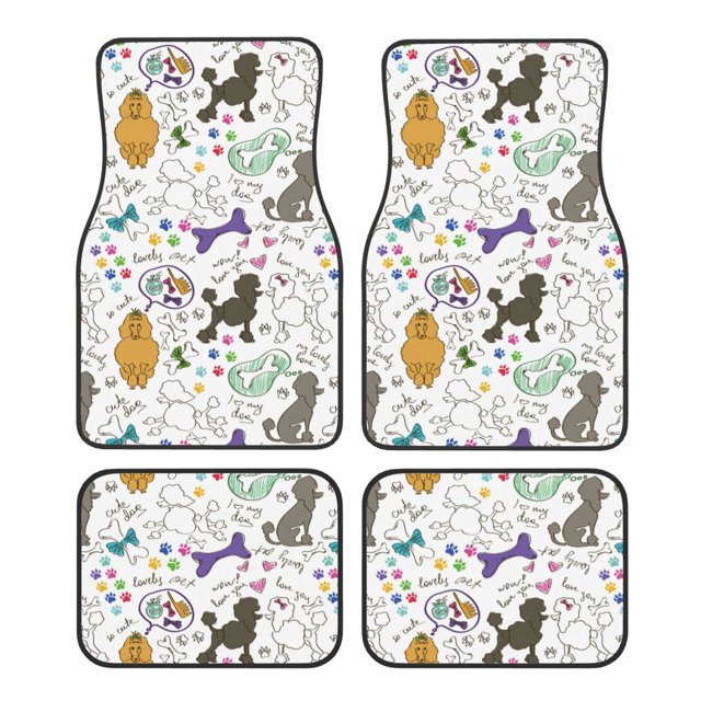 Balery Colorful Poodle Dog Juego de 4 Alfombrillas para Auto, Revestimientos de Caucho Resistente, Diseño Antideslizante