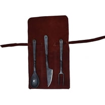 Viking Traders Hand-Forged Blacksmith Medieval Dining Hall Eating/Feasting Utensils set of 3 Piece Functional Fork Knife and Spoon Medieval Eating Set, with genuine leather pouch for easy carrying.