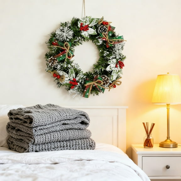 35-Inch Artificial Christmas Wreath with Pine Cones & Bow | Indoor Outdoor Holiday Door Hanging Decor | All-Weather PVC Material for Festive Party & Home Decoration