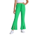 thumbnail image 2 of Tween Girls Flare Leggings Ribbed Knit Elastic Waist Drawstring Yoga Pants for School Daily Wear Trousers, 2T-10Y, 2 of 8