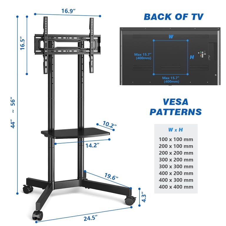 RTVR Rolling TV Stand Cart with Wheels and Mount, 75-Inch photo 2