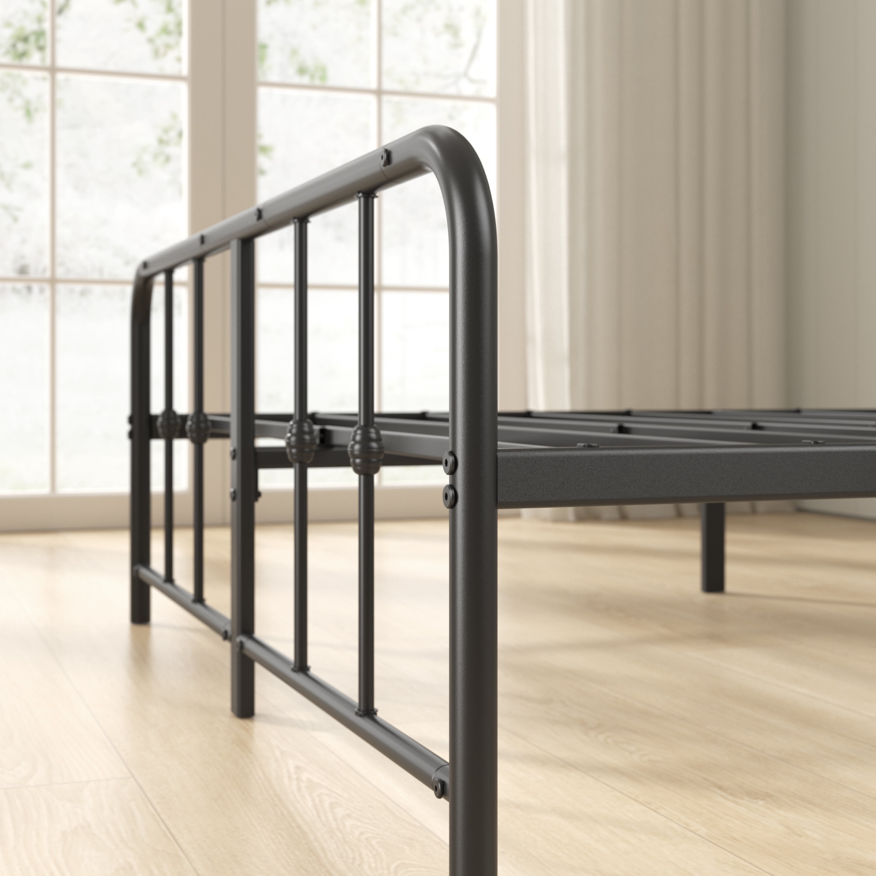 Mainstays Twin Modern Metal Platform Bed Frame with Curved Headboard, No Box Spring Needed, Black