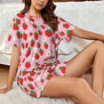 thumbnail image 4 of Balery Hand Drawn Strawberry Conjunto de Pijama para Mujer con Estampado, Dos Piezas de Manga Corta y Shorts, Ropa de Dormir Suave con Cuello Redondo y Bolsillos-Small, 4 of 6