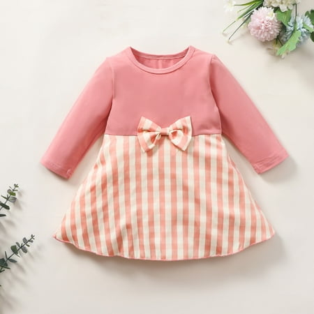 

IUHAN Baby Clothes Baby Girl Dresses Infant Girls Long Sleeve Striped Plaid Print Bowknot Princess Dress Clothes Toddler Dresses Baby Girl Outfits Newborn Baby Christmas Gifts
