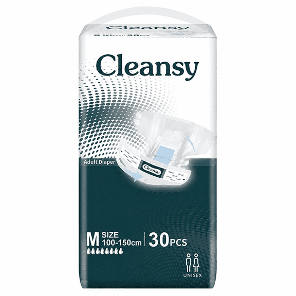 Cleansy Unisex Disposable Adult Diapers with Tabs, Size M, 30 Count