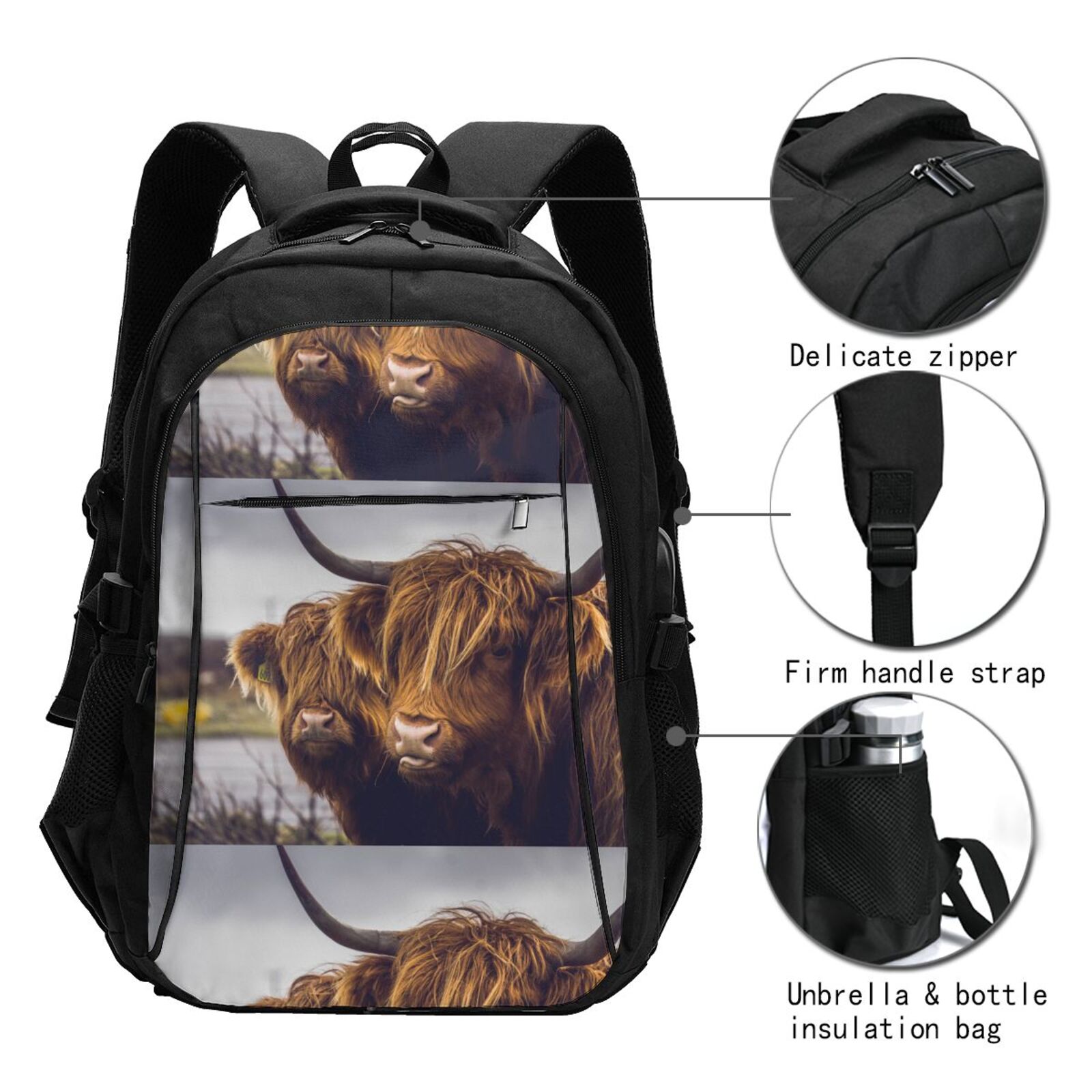 Vsdgher Portrait Of Cow With Its Baby Cow Print Travel Laptop Backpack, Laptops Backpack with USB Charging Port, Water Resistant Computer Bag Gift for Men & Women