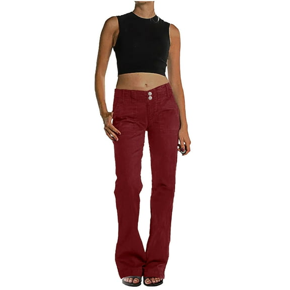 YYUIJK Baggy Jeans Women Y2K Streetwear Pockets Up Cargo Jeans Stretchy Jeans Wide Leg Flared Trousers for Women Baggy Jeans Grunge Denim Pants Vintage Patchwork Y2K Baggy Jeans Red XL