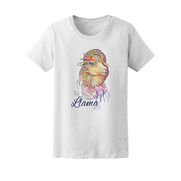 Cute Floral Elegant Llama T-Shirt Women -Image by Shutterstock, Female Small