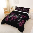 thumbnail image 2 of Castle Fairy Halloween Gothic Skull Full Size Comforter Sets 3-Piece,Graffiti Floral Rose Bedding Comforter Set,Magenta Blacks,1 Comforter and 2 Pillowcases,Black Reversible, 2 of 6