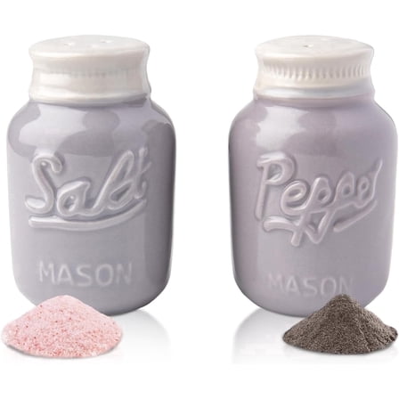 Comfify Ceramic Mason Jar Salt and Pepper Shaker Set, 3.5 oz Capacity, Aqua Grey