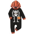 thumbnail image 3 of Baby Halloween Skeleton Jumpsuit Infant Pumpkin Hooded Onesie Funny Romper, Toddler Boys Girls Long Sleeve One Piece Loose-Fit Cute Zip up Festival Outfit for Halloween Parties Trick-or-Treating, 3 of 9