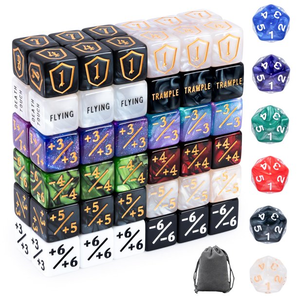 Juego de dados MTG Tinzum de 78 piezas con contador de vida y ficha de palabras clave