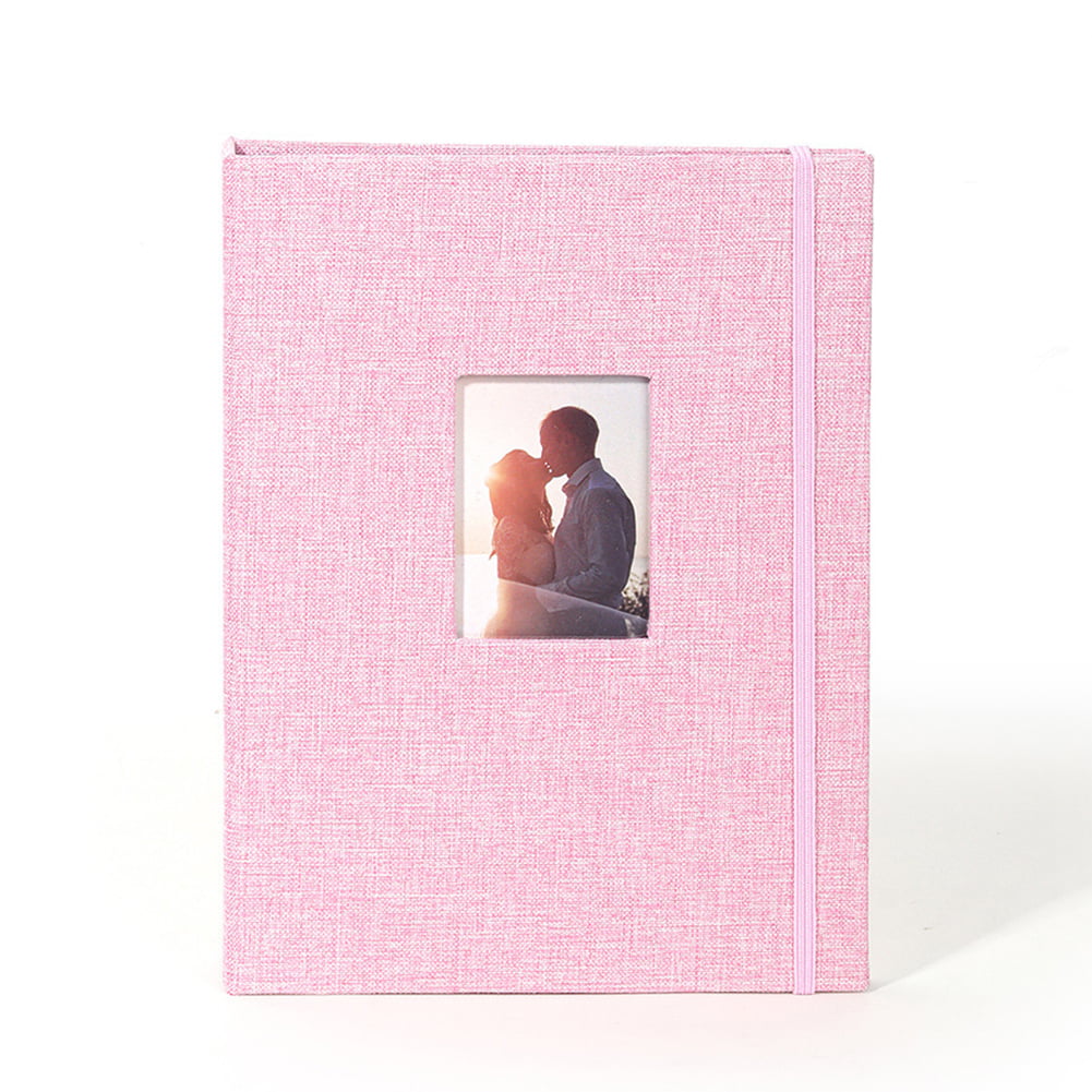 3-inch Photo Album Cotton Hemp Photo Paper Album for Stamp Ticket (Pink)