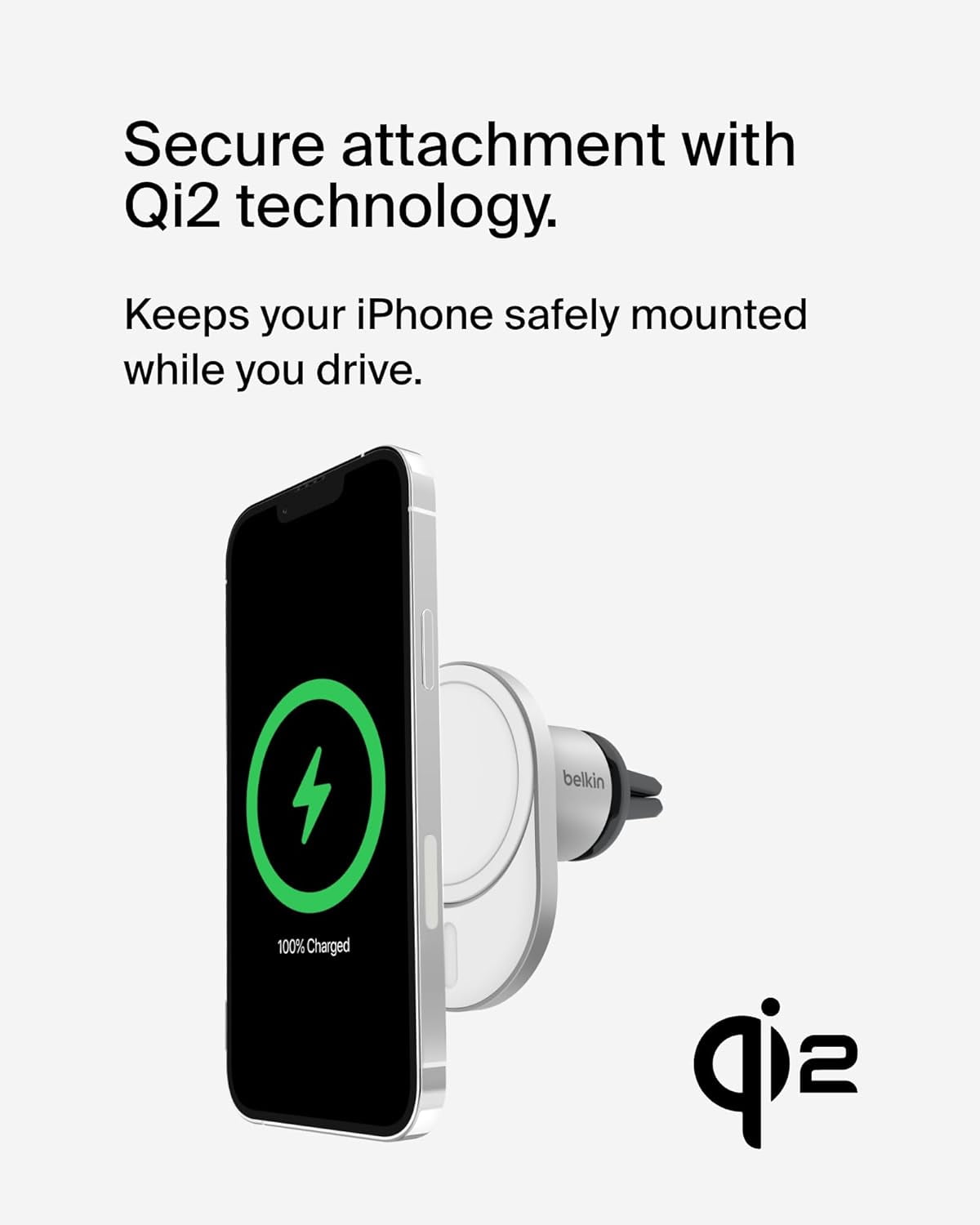 Open Box Belkin Wireless Car Charger 15W - MagSafe-Compatible Magnetic iPhone Charger - Qi2 Wireless Charger, Magnetic Car Vent Phone Mount for iPhone 16, iPhone 15, iPhone 14, 13, 12 Series - Grey