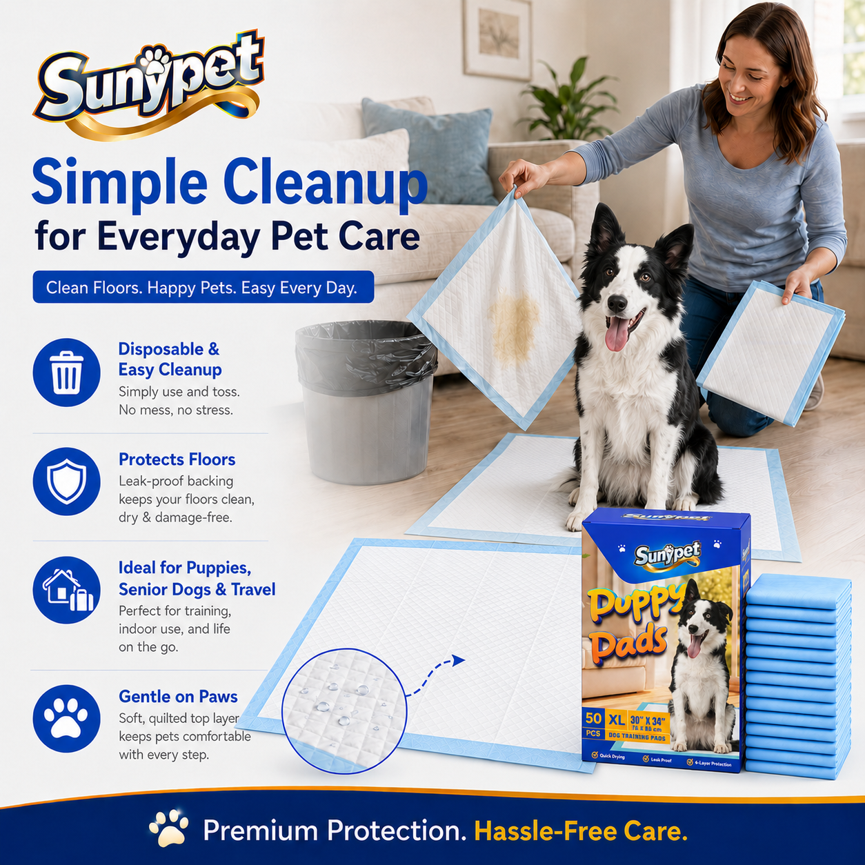 Sunypet Puppy Pads Disposable, XL 30"x34", 50 Count photo 8