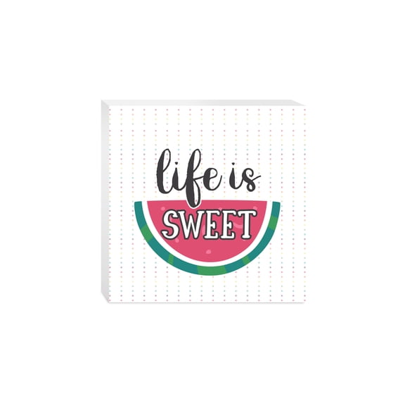 Life Is Sweet Red Watermelon Stripes 10 x 10 Wood Tabletop Sign Plaque