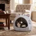 thumbnail image 6 of Convertible Cat Bed 2 in 1 Semi Enclosed Pet Bed All Seasons Warm Cozy Cat Ear Design for Indoor Cats Small Dogs Sleeping Hideout(M), 6 of 7