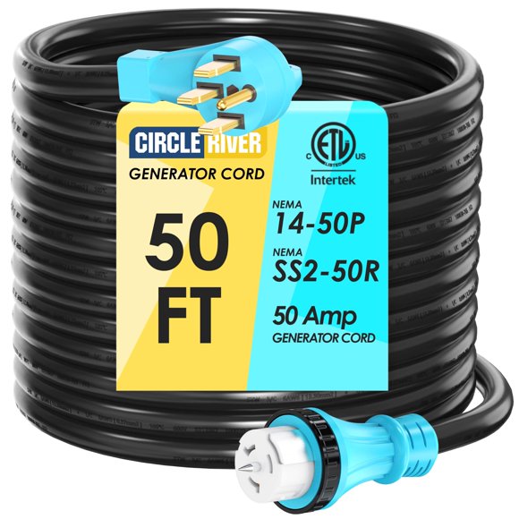 Cable de extensión para generador CircleRiver de 15 m, 50 amperios, con cierre giratorio