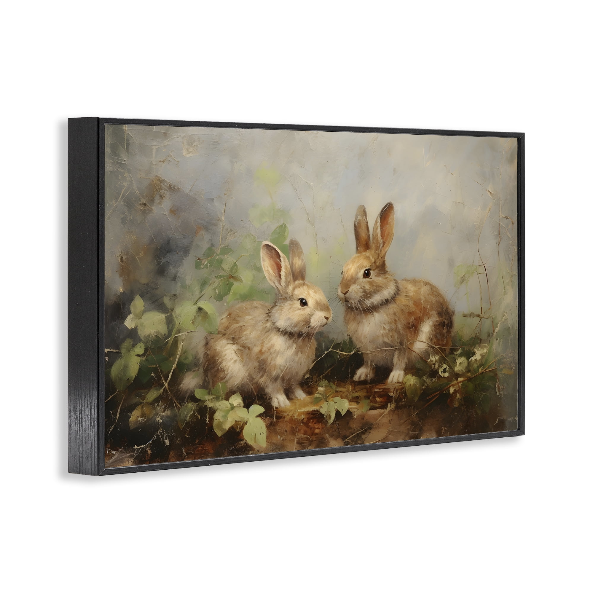 Stupell Industries Wild Rabbits in Nature Animals & Insects Painting Black Framed Art Print Wall Art, 24 x 16
