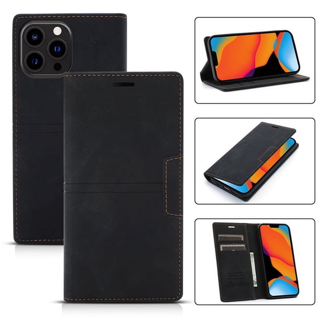 Case for iPhone 13 Pro Case with Card Holder black PU Leather Case Wallet Flip for Apple iPhone 6.1 Inch