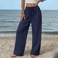thumbnail image 5 of Nhthy Women's Summer Casual Straight Leg Long Pants, Solid Loose Fit Breathable Full Length Trousers for Everyday Outfits Navy M, 5 of 9