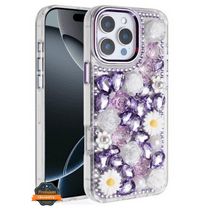 For Apple iPhone 17 PRO MAX Full Bling Glitter Diamond Flower Case Sparkly Fashion Protective Cover [Purple]