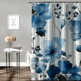 thumbnail image 2 of Chilfamy Watercolor Ink Floral Shower Curtain, Tan and Dark Blue Wildflower Bathroom Shower Curtain, Fabric Waterproof Shower Curtain with Hooks White, 2 of 7