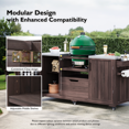 thumbnail image 6 of 66.5" Outdoor Kitchen Island for Big Green Egg Grills, Solid Wood Outdoor Grill Cart for Tabletop Grill with Stainless Steel Top, Drawer, Kitchen Paper Roll Holder, Brown, 6 of 9