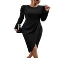 thumbnail image 1 of Robe Midi pour Femmes Manches Longues Col Rond Fendue Robe d'Automne, 1 of 8