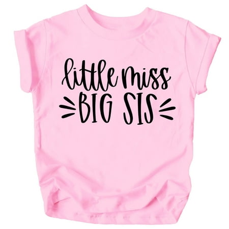 

Pregnancy Reveal Big Sister Announcement Little Miss Big Sis T-Shirts Black on Pink Shirt 2T