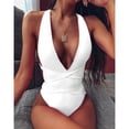 thumbnail image 4 of Traje de baño de una pieza para mujer, de color sólido, con cordones, sexy, con escote en V profundo y espalda descubierta, traje de baño de una pieza, 4 of 6