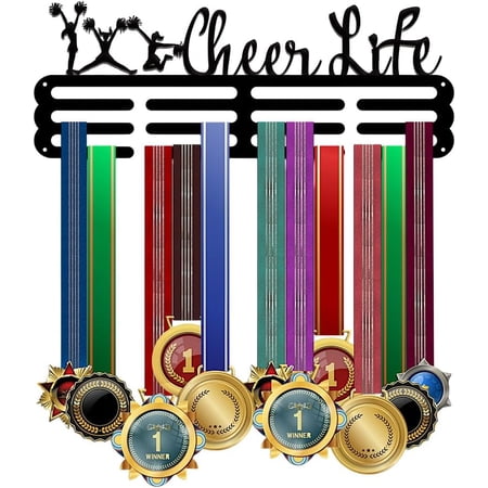 Medal Holder Display Cheerleading Award Ribbon Hanger 3 Lines Gymnastics Sport Award Rack Wall Mount Iron Frame for DIY Over 50 Medals Running Basketball 15.75 Inch