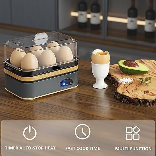 Rapid Egg Cooker Electric 6 Eggs Capacity, Soft, Medium, Hard Boiled, Poacher, Omelet Maker Egg Poacher With Auto Shut-Off, BPA Free Black