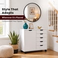 thumbnail image 5 of Naomi Home Amy 5-Drawer Wood Dresser Chest with Cabinet Door, Wooden Storage Cabinet for Bedroom or Living Room, Mobile Storage Organizer & Printer Stand for Home Office, White, 5 of 9