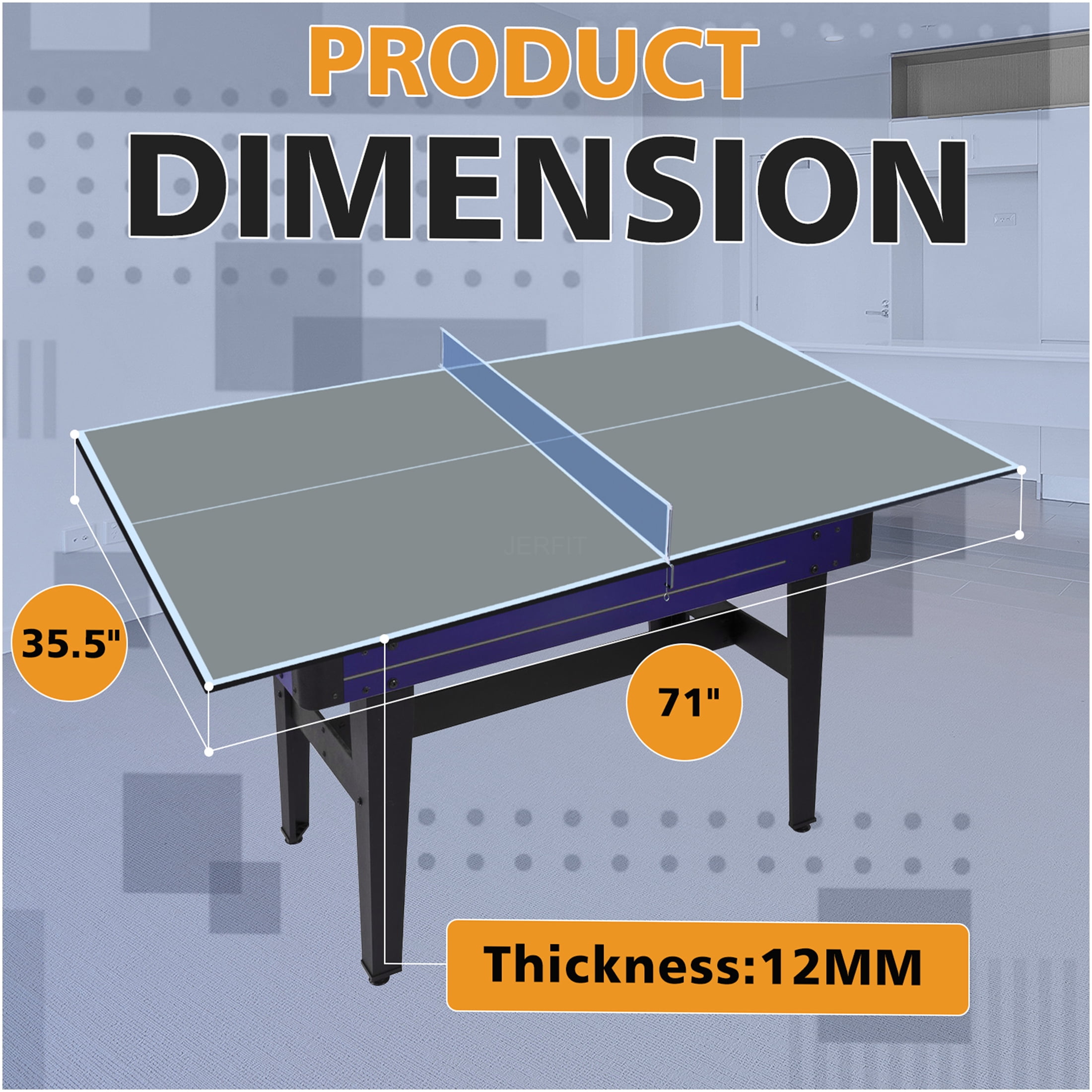 JERFIT 6x3 FT Foldable Portable Ping Pong Table Top, Grey MDF Conversion Top for Indoor & Outdoor Tennis Play, Includes Net & Posts