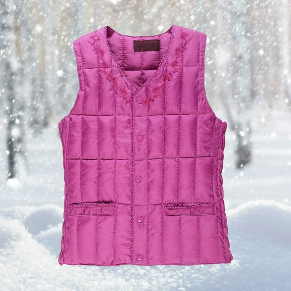 YOUSNH Women Fashion Solid Embroidered Vest Slim Fit Cotton Warm Vest Waistcoat Vest for Women Hot Pink One Size
