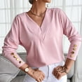 thumbnail image 2 of Mikilon Women's Solid Color V-neck Shirts Fashionable Loose Undershirts Casual Long Sleeve Tops, 2 of 9