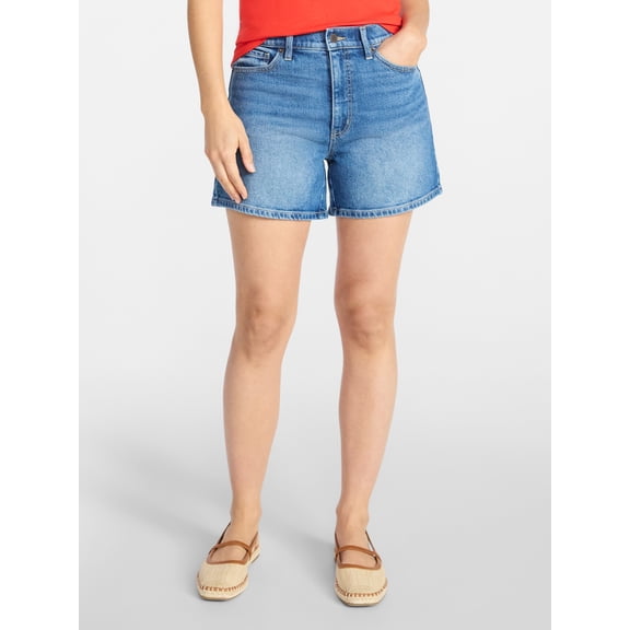 Time and Tru Women's High Rise Denim Shorts, 5" Inseam, Sizes 0-20