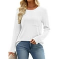 thumbnail image 5 of APEXFWDT Women's Waffle-Knit Long Sleeve Top Crew Neck Loose Casual Pullover with Chest Pockets for Fall/Winter Weekend Errands,S,White, 5 of 7