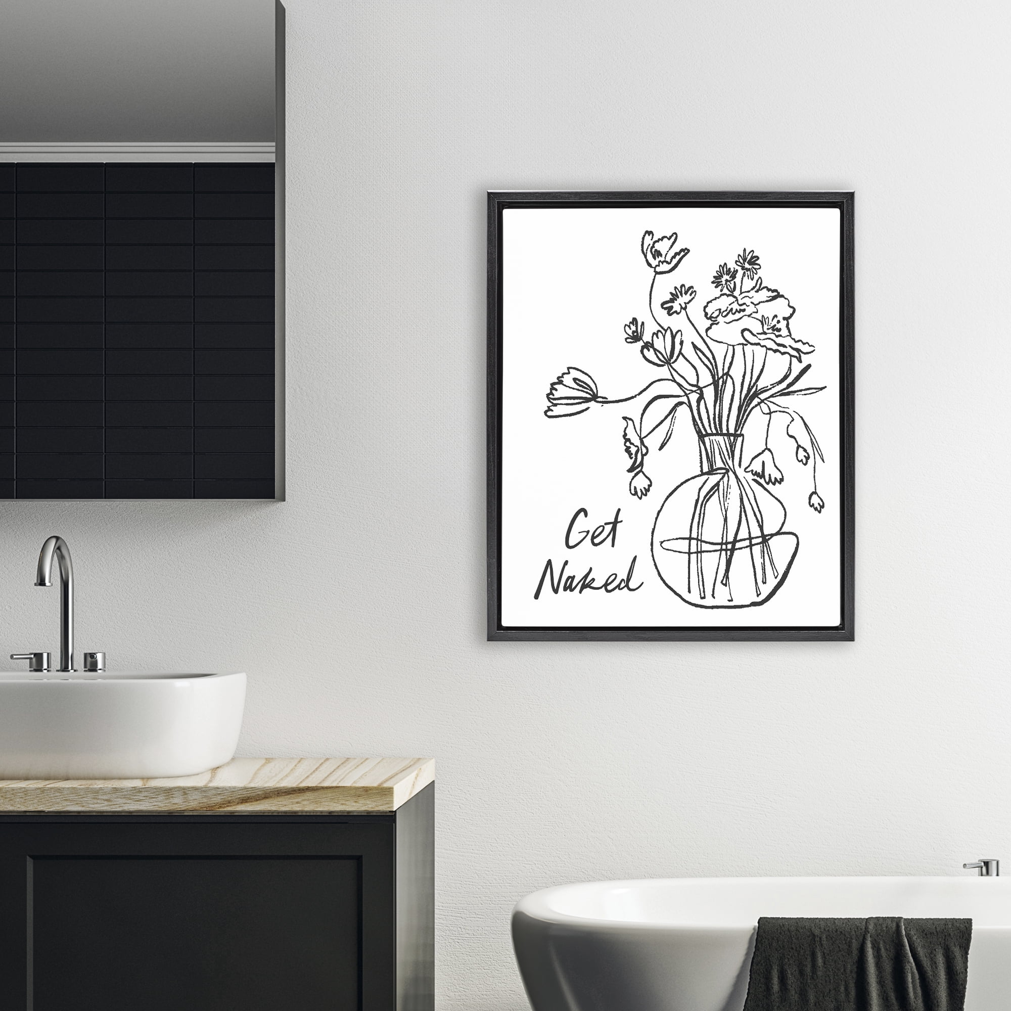 Stupell Industries Get Naked Flower Contour Black Framed Floater Canvas Wall Art, design by Lettered and Lined