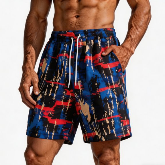 Enjoytime Shorts Men Summer Lightweight Swimwear Print Elastic Waist Drawstring Breathable Beach Shorts
