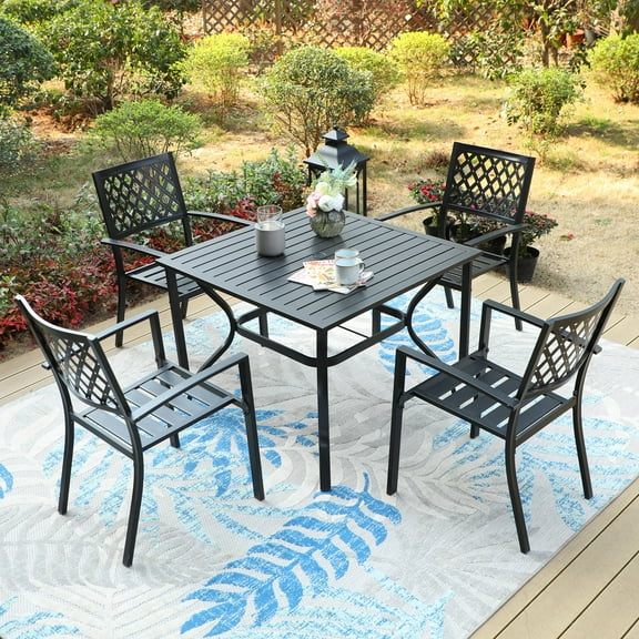 Summit Living 5-Pieces Modern Metal Steel Weather Resistant Dining Furniture Sets Black